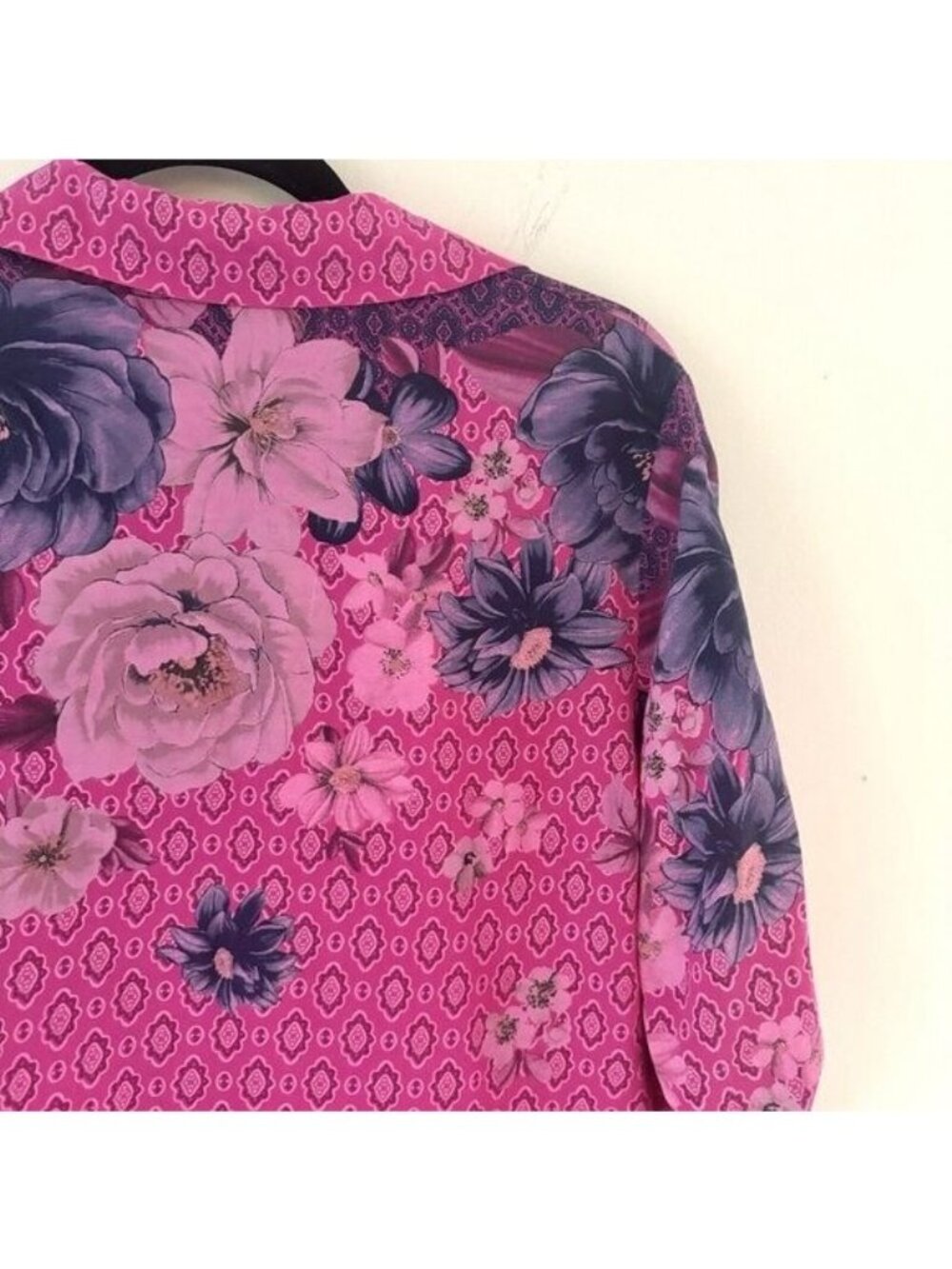 Free For Humanity Small Blouse Button Down Mixed Floral Twee Roll Tab Barbie Fun - Picture 13 of 16